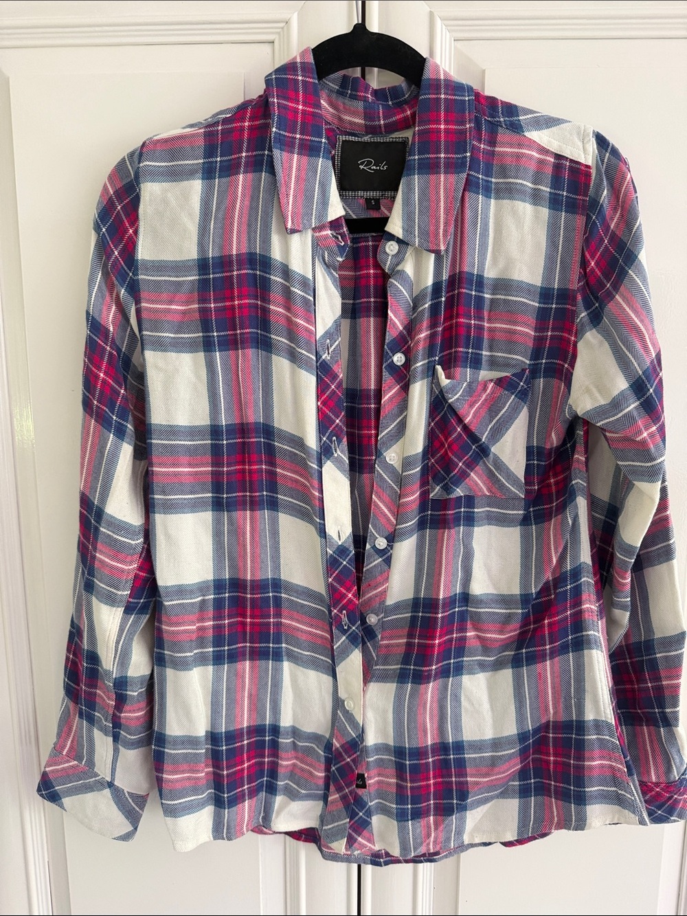 Rails Pink Blue White Plaid Button-Down Shirt - Casual Collared